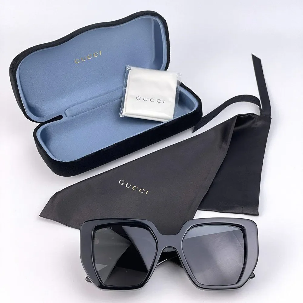 BRAND NEW Gucci GG0956S 003 Oversized Black Grey LOGO Women Sunglasses
